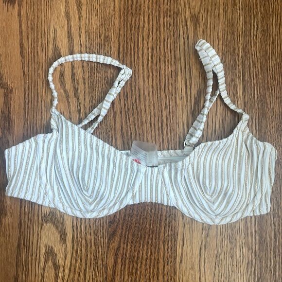Solid & Striped The Eva Metallic Gold and White Bikini Top (S) and Bottoms (S) - Picture 7 of 9